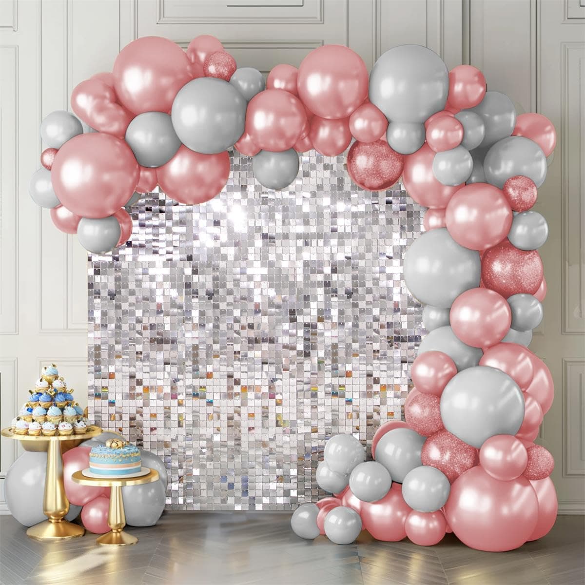 Kate Silver Shimmer Wall Backdorp Shimmer Wall Backdrop Silver Wall Panels 24Pcs Square Sequin Shimmer Wall Backdrop Decoration for Birthday Party,Wedding, Anniversary