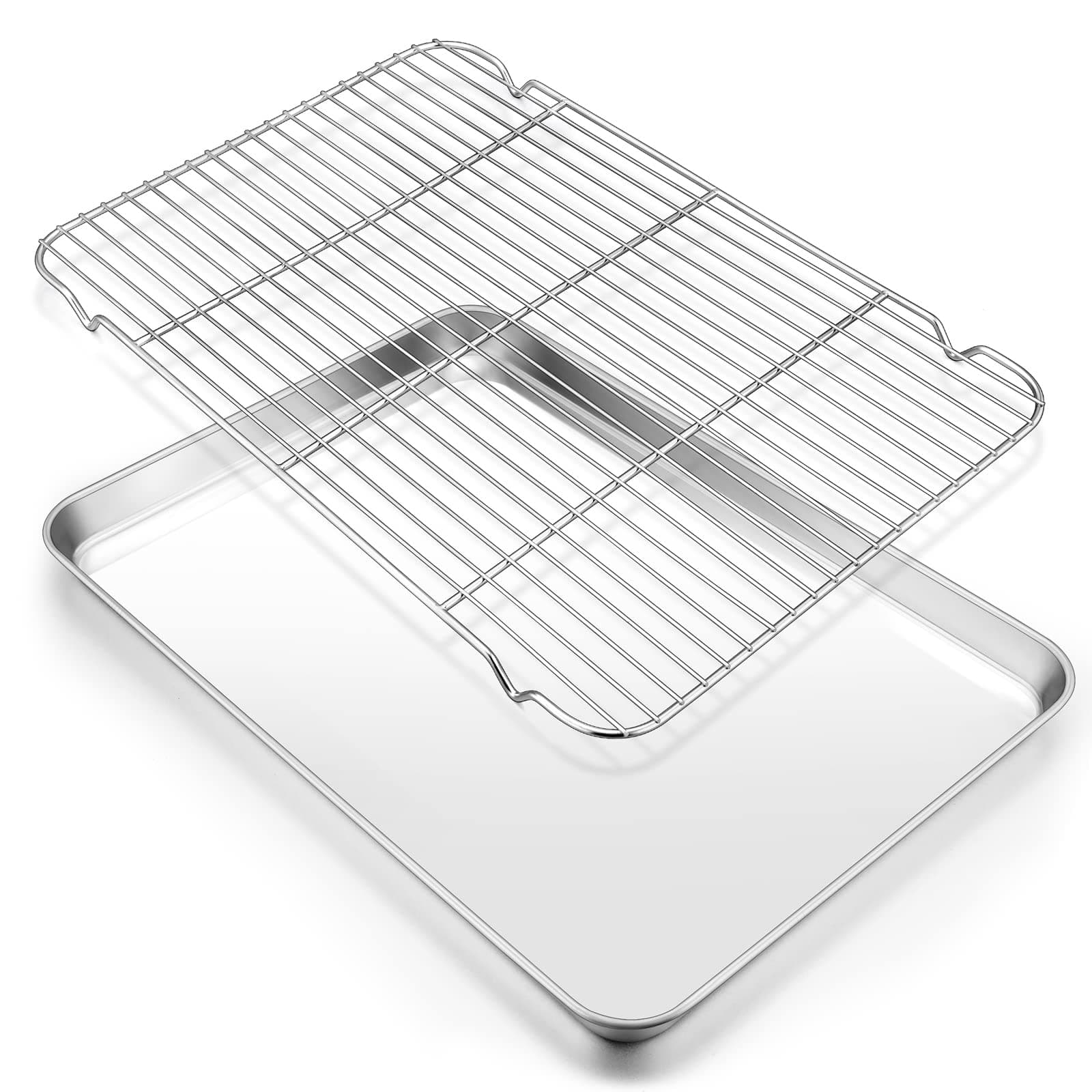 Large Baking Sheet with Rack Set, E-far 20”x14” Stainless Steel Cookie Sheet Pan for Oven Cooking Roasting, Rimmed Metal Tray with Wire Cooling Rack for Bacon Meat Steak - Dishwasher Safe