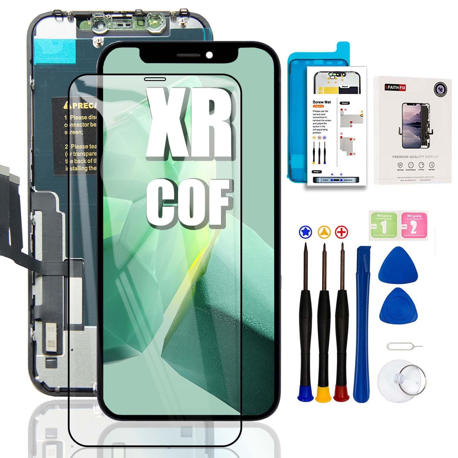 EFAITHFIX for iPhone XR Screen Replacement COF 6.1 Inch LCD Screen Frame Assembly 3D Touch Display Screen Digitizer for A1984/A2105/A2106/A2108 with Repair Tools kit Tempered Glass Waterproof Adhesive