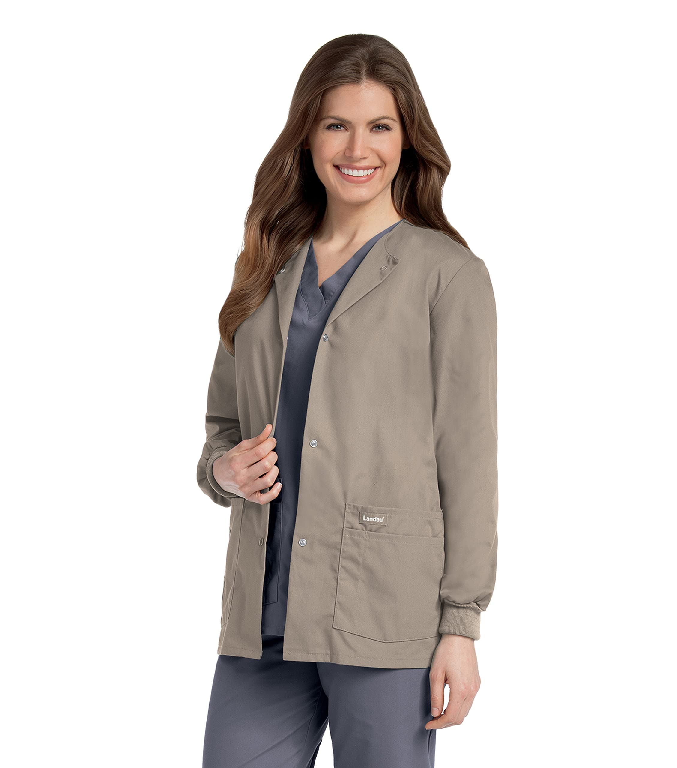 Landau Essentials Relaxed Fit 4-Pocket Snap-Front Scrub Jacket for Women 7525