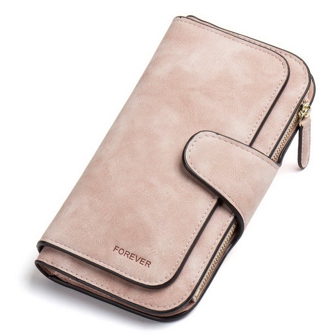 RFID Blocking Large Capacity Bifold PU Leather Phone Card Holder Organizer Snap Wallet with Zipper Pocket for Women
