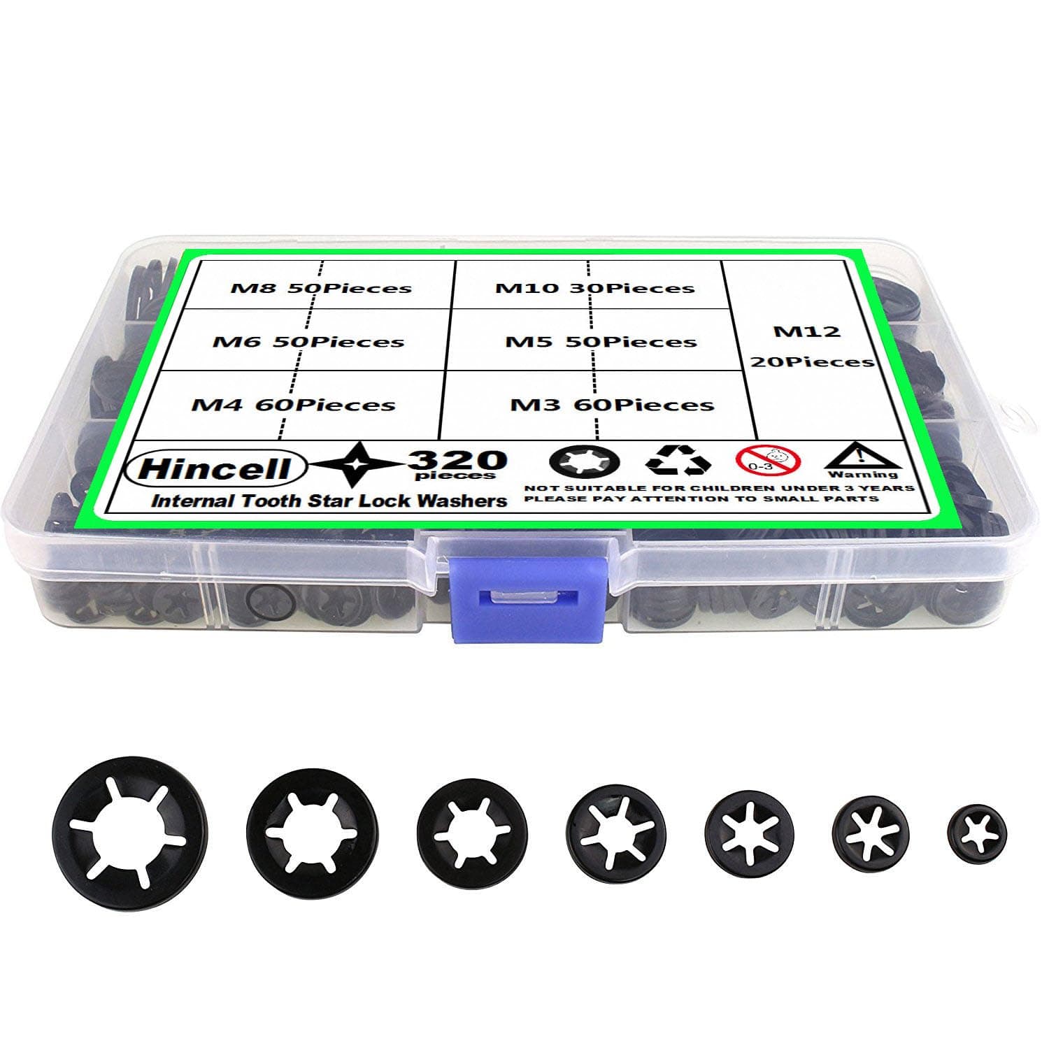 Hincell 320 Pieces 7 Sizes Push Nuts Assortment,Internal Tooth Star Lock Washers,Quick Speed Locking Washers, Push Nuts, Speed Clips Retaining Clips Fasteners Assortment Kit