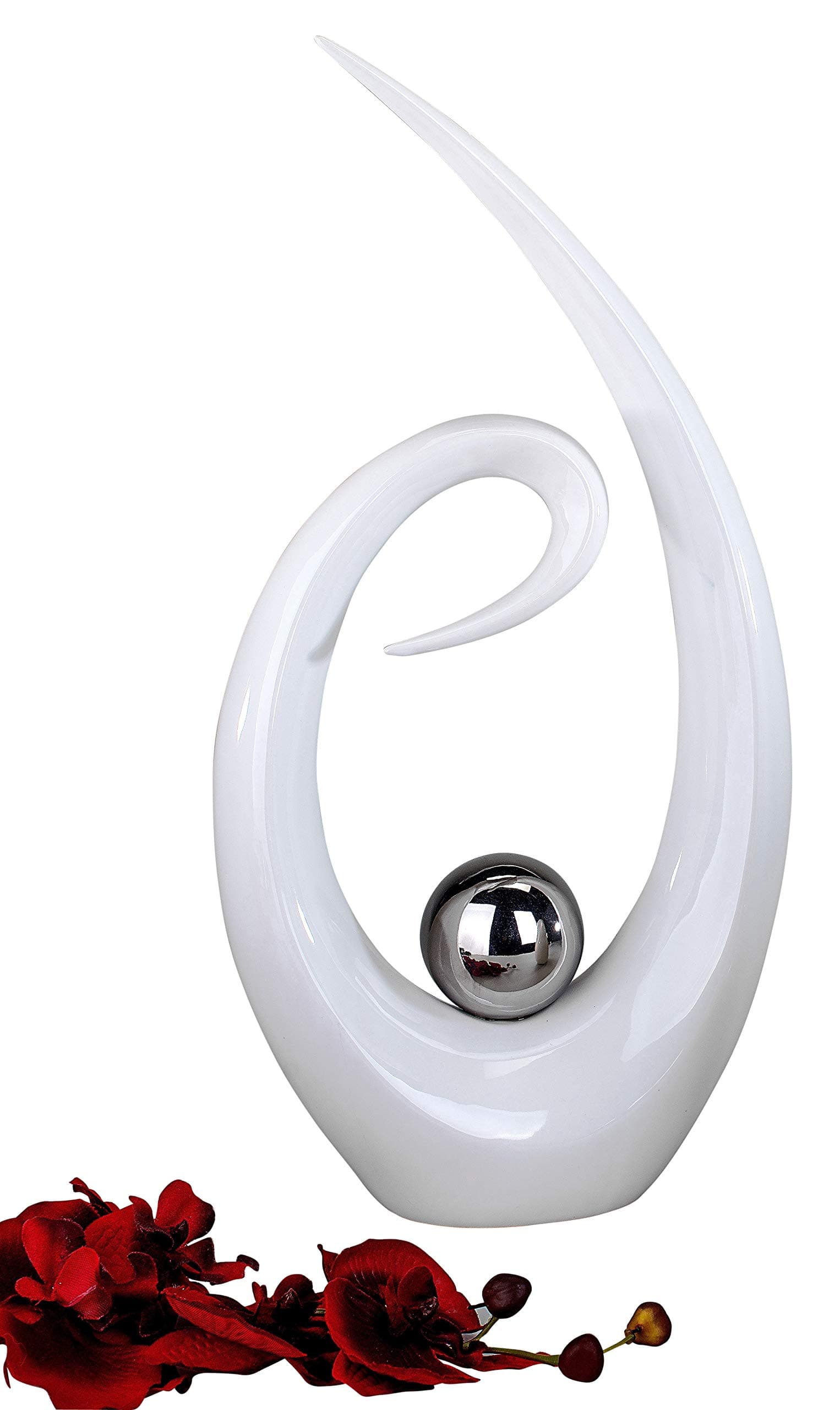 Modern sculpture decorative object made ​​of ceramic white / silver height 38 cm