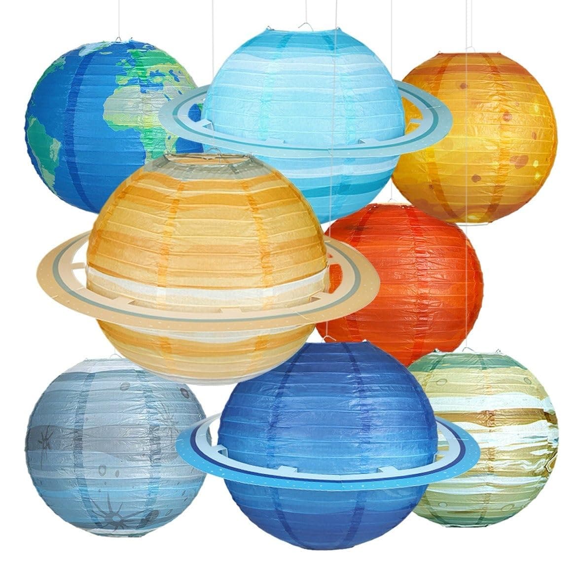 8 PCS Planet Paper Lanterns, 12 Inch Outer Space Party Decorations, Solar System Hanging Planets Lantern for Kids Space Theme Party Birthday Room Decorations