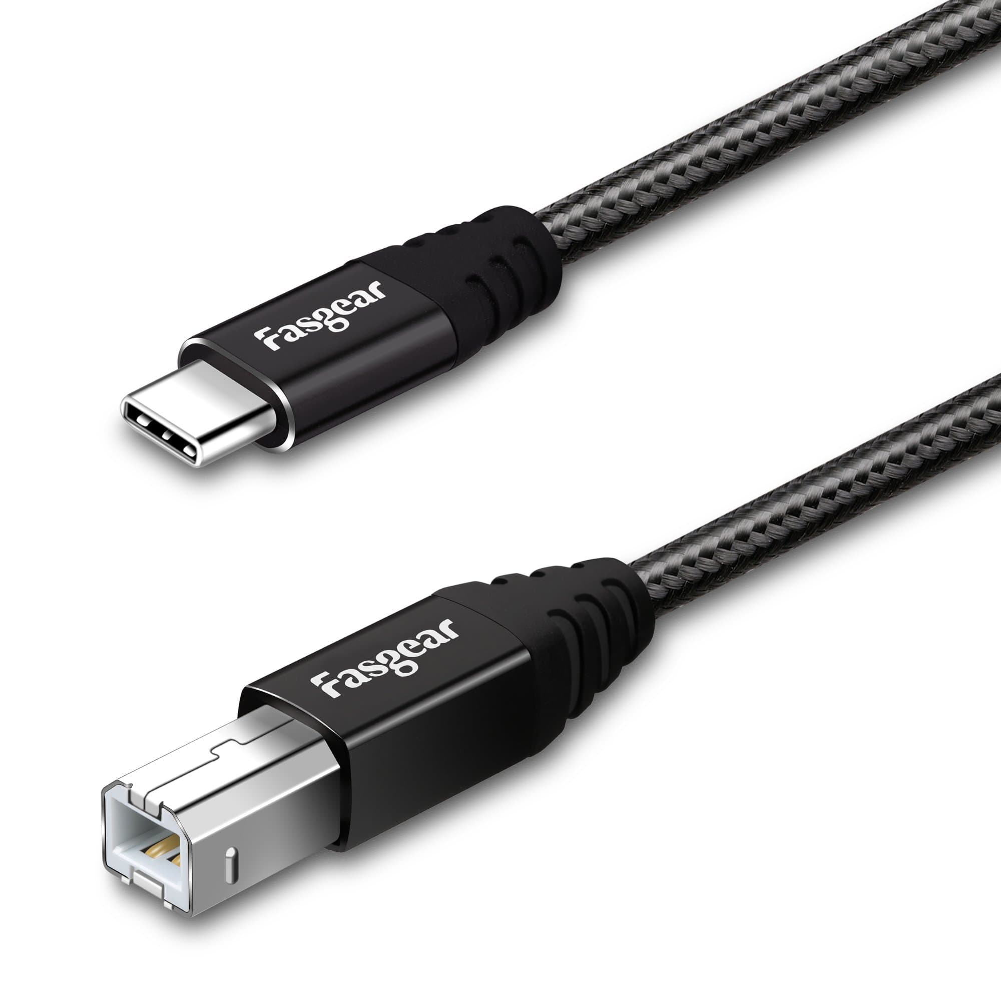 Fasgear Type C to USB B Cable, Nylon Braided Printer Scanner Cord with Metal Connector Compatible with HP, Canon, Printers and More (10ft, Black)