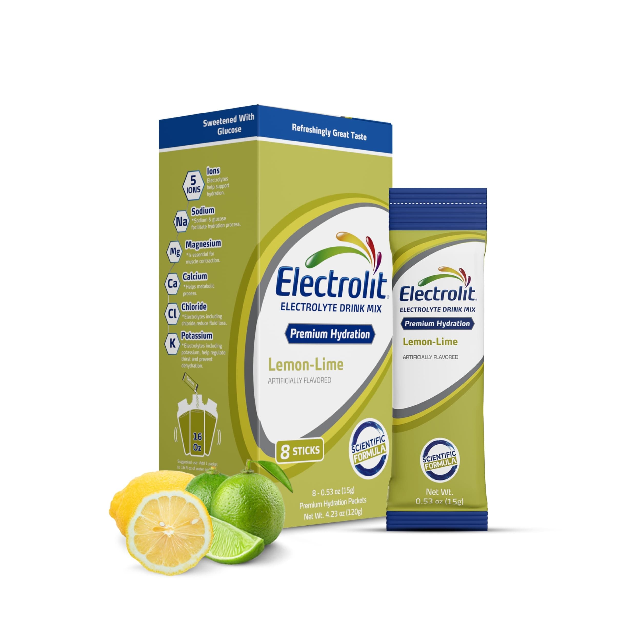 Electrolytes Powder Packets, Lemon Lime 8 Pack, Powdered Hydration Packets for Dehydration & Rehydration, Post Workout Flavored Hydrating Drink Mix, Gluten Free Daily Water Enhancer Sticks
