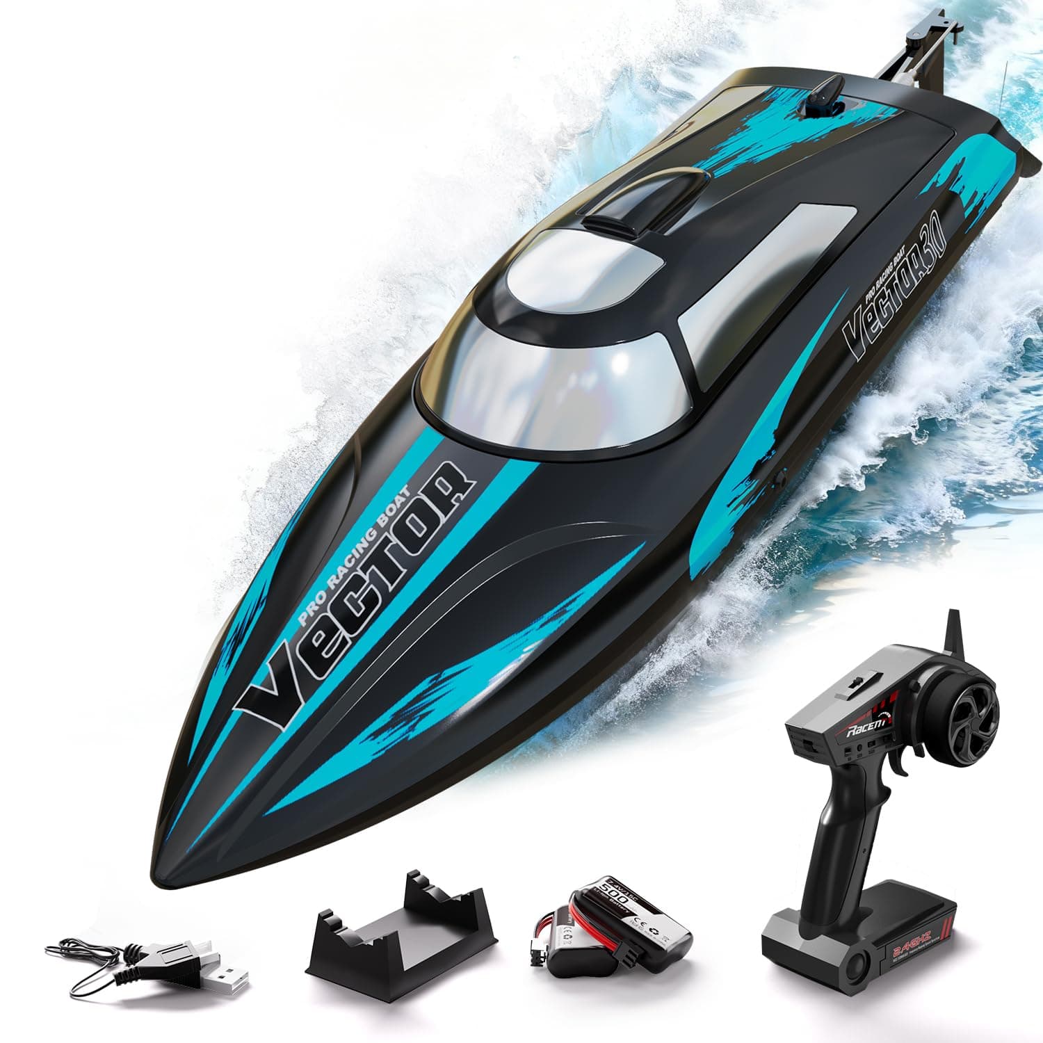 VOLANTEXRC RC Remote Control Boat for Pool，2.4Ghz Control Rc Boats for Adults，Lake Electric Boat with Water Cooling System 2Rechargeable Batteries
