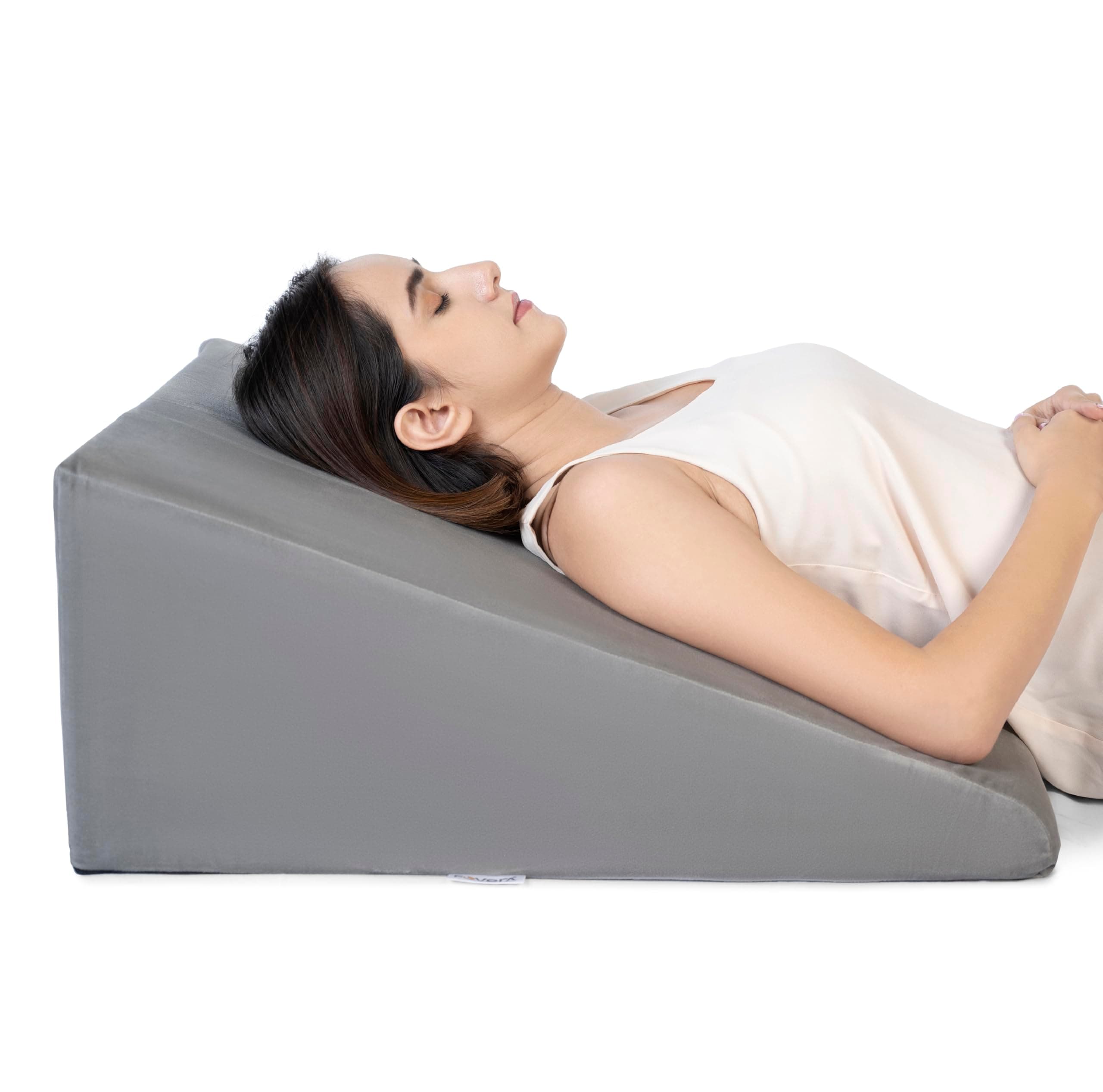 FOVERA Bed Wedge Pillow with Memory Foam, Back Support Cushion for Acid Reflux, GERD, Snoring, Post Surgery, Pregnancy and Relaxing in Bed (Velvet Grey, Large - 26 x 24 x 11 Inch, Pack of 1)