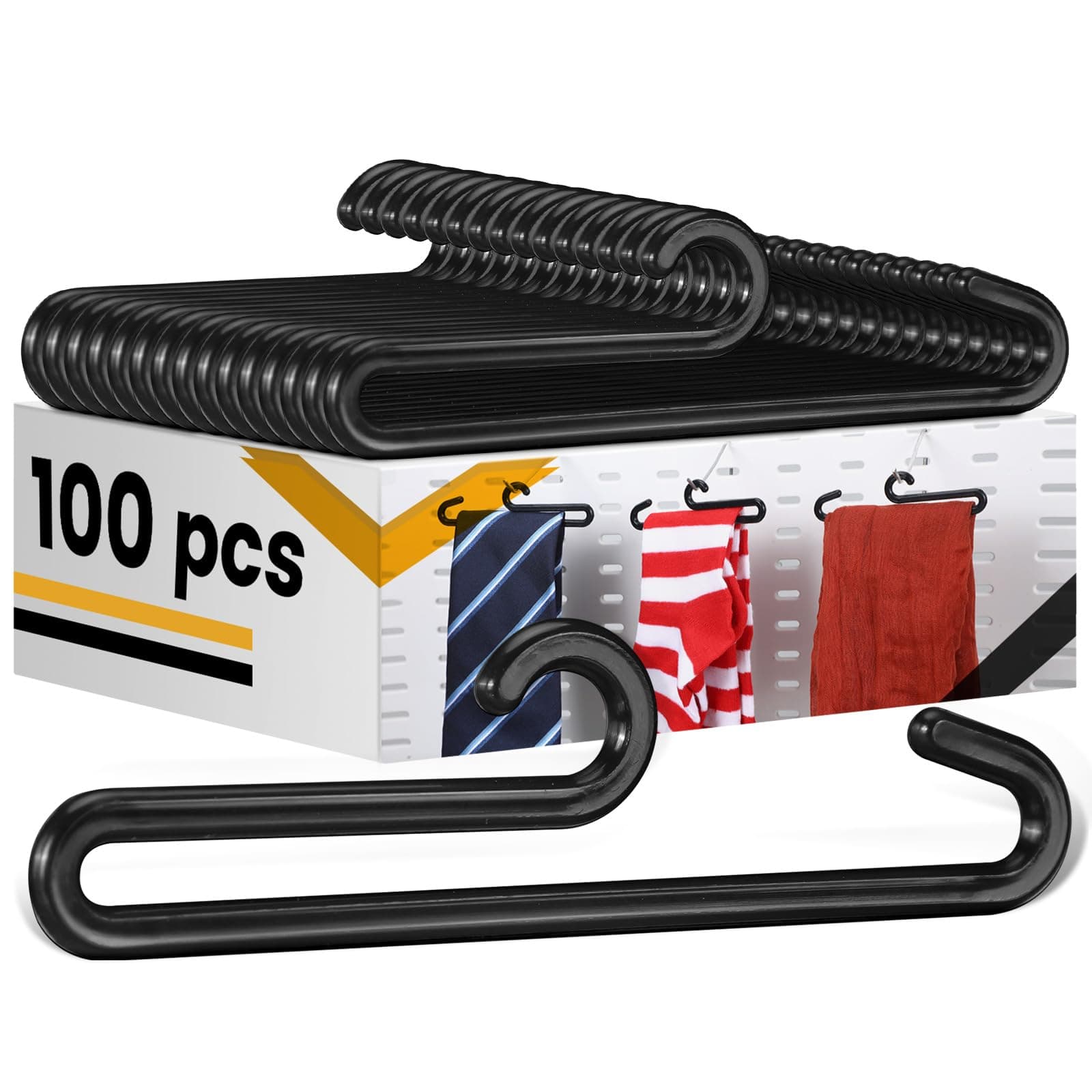 100 Pcs Plastic Sock Hanger with Curved Bar 3.9" Display Hooks Hangers Retail Sock Hanger Black for Boutiques Shops and Vendor Shows