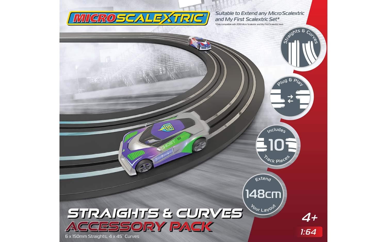 Micro Scalextric Track Extension Pack - Straights and Curves - Extend Your Layout by 148cm, Includes 6x 150mm Straights & 4x 45 Degree Curves, Micro Scalextric Accessories
