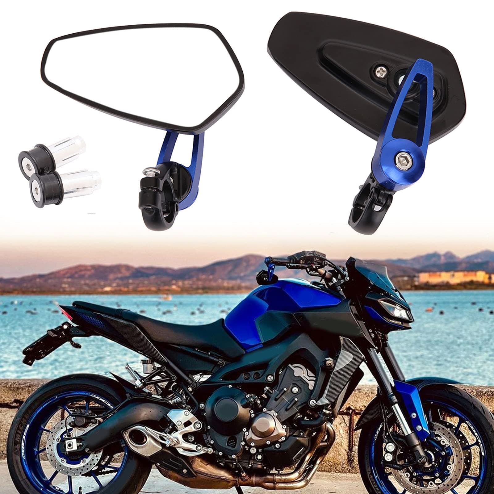 Blue Universal Motorcycle Mirrors Bar End Side Mirror Compatible with Honda Scooter Suzuki Yamaha Kawasaki Victory