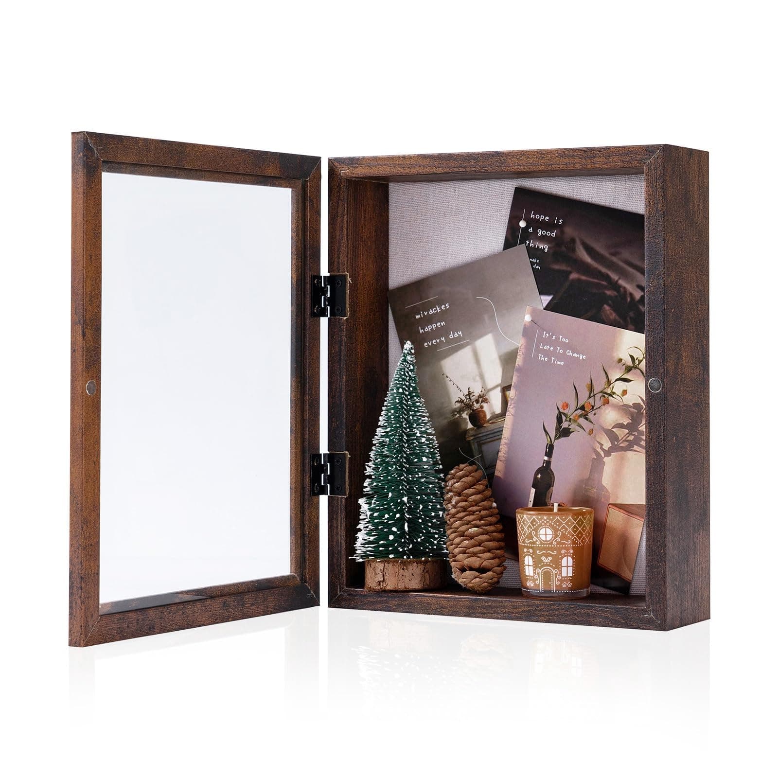 Muzilife 8x10 Shadow Box Picture Frame - 2.16" Interior Deep Wood & Glass Rectangle Display Case Ready to Hang Memory Box Baby Sports Memorabilia, Pins, Awards, Tickets, and Photos, Honey Brown