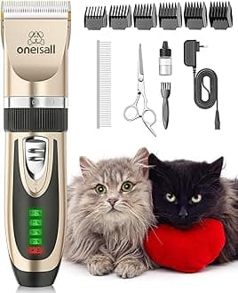 oneisall Quiet Cat Clippers for Matted Hair, 2-Speed Cordless Cat Grooming Kit Low Noise Pet Clipper Shaver for Dogs Cats Animals (Gold)