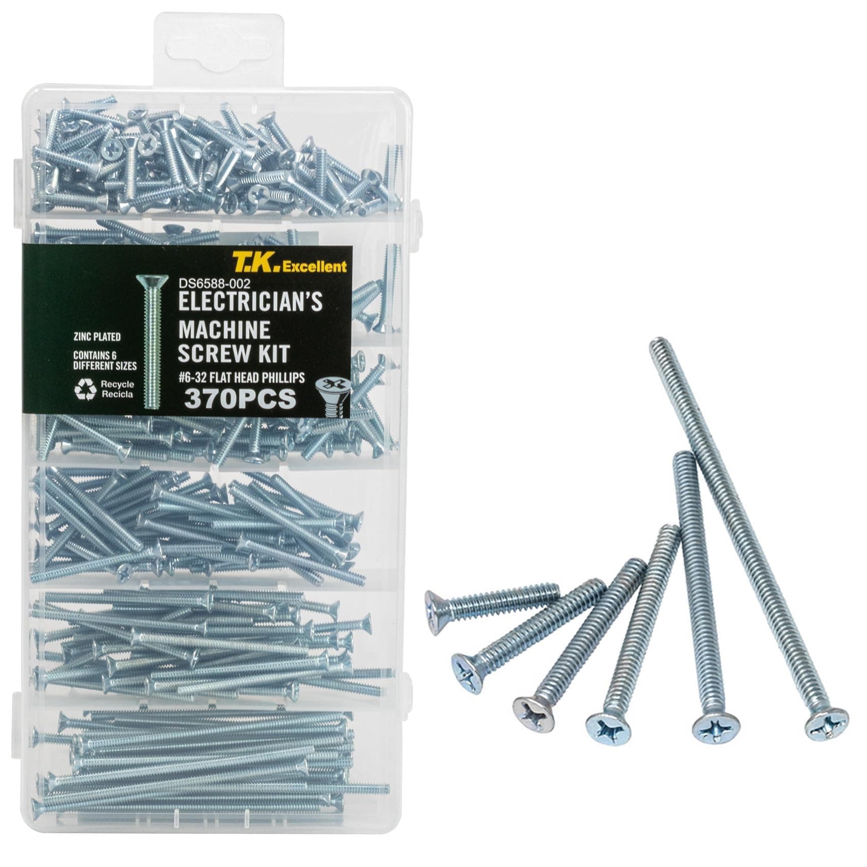 T.K.Excellent Flat Head Phillips #6-32 Electrician's Machine Screw Kit,370 Pcs