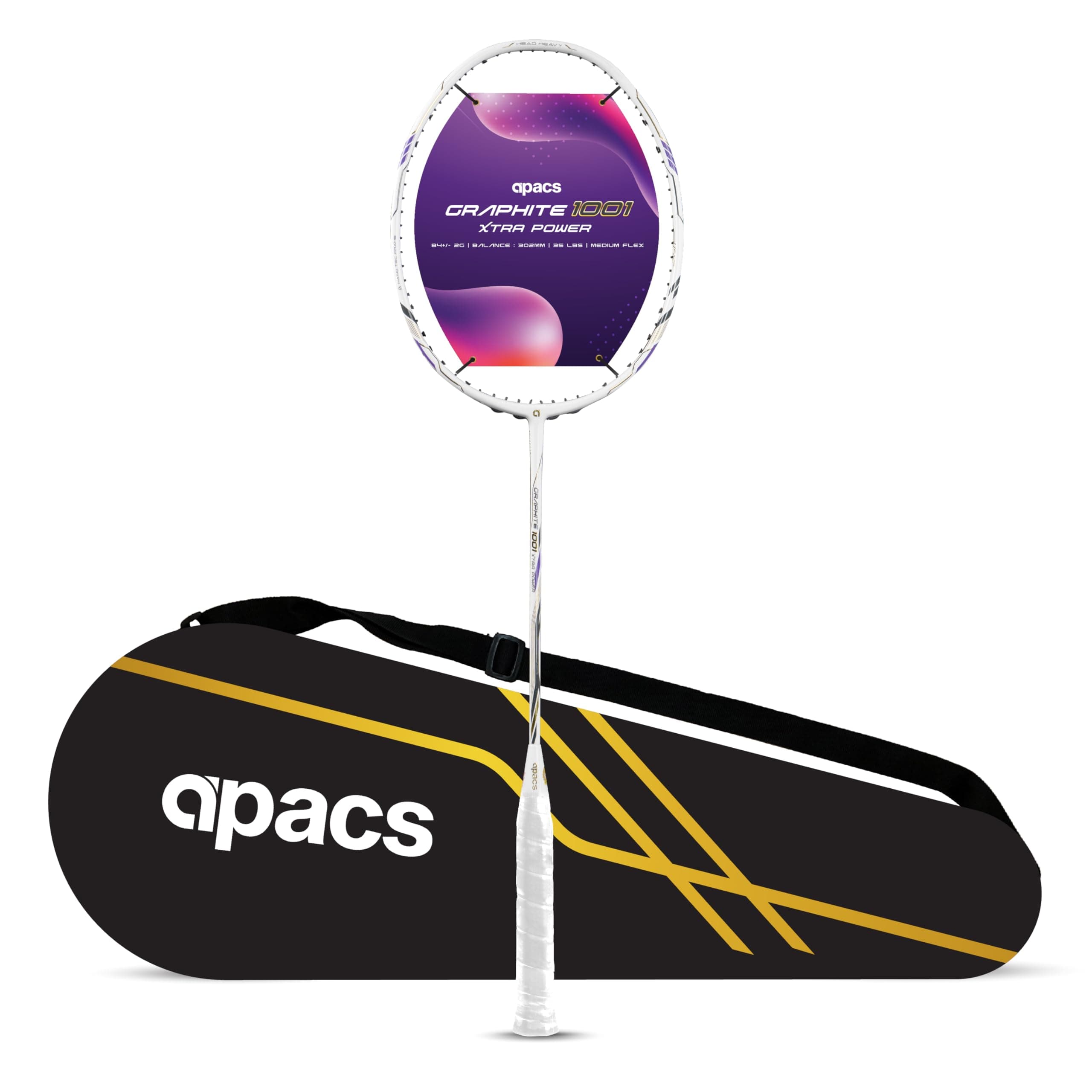 Apacs Graphite 1001 Xtra Power (36LBS, Power Frame with 100% Japanese Graphite) Badminton Racket with Full Cover