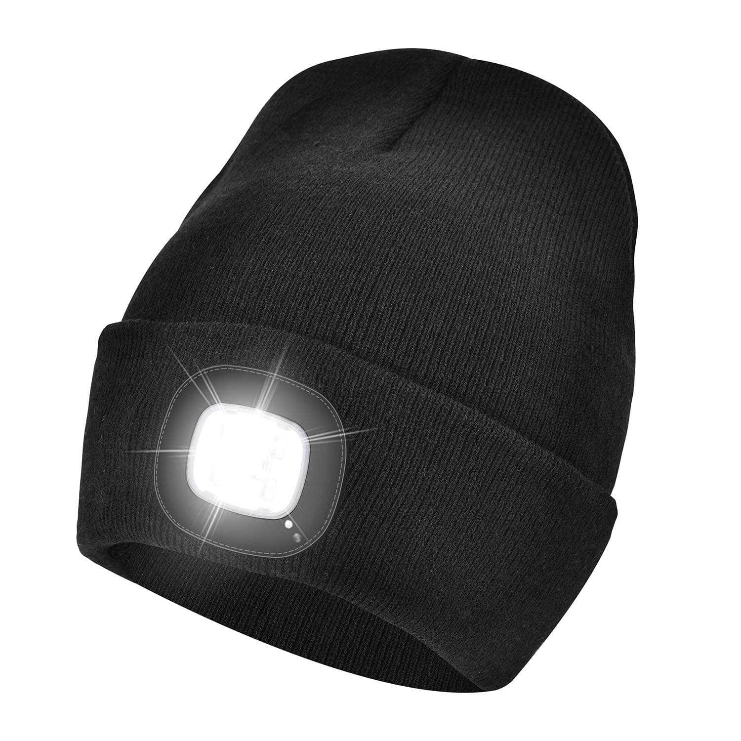 Unisex 4 LED Lighted Beanie Cap, USB Rechargeable Running Hat Super Bright Hands Free Headlight Torch Hat, LED Hat for Running Hiking，Gifts for Dad Men Women