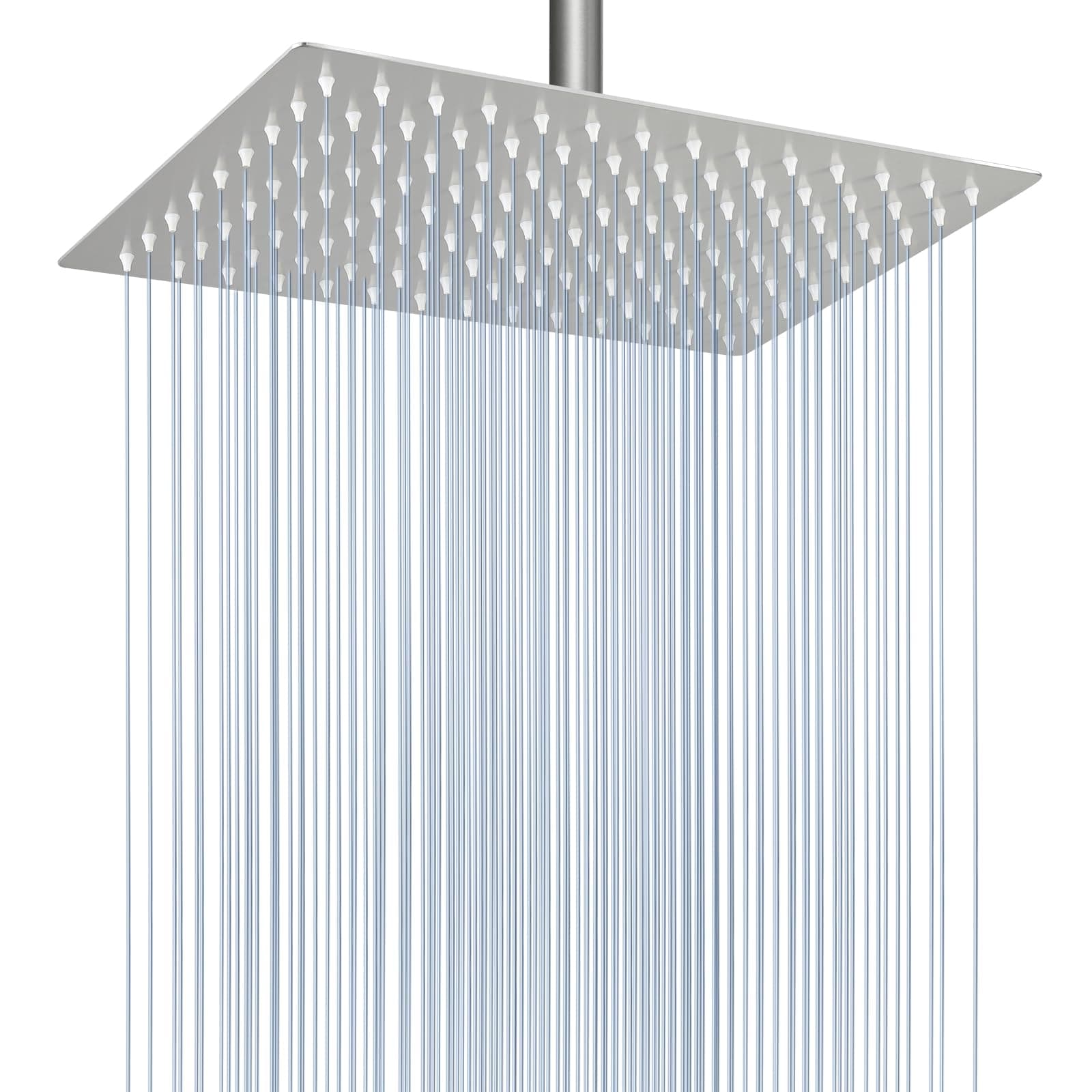 Rain Shower Head - High Flow Large Rainfall Shower Heads Made of Stainless Steel - Waterfall Bathroom Square Showerhead - Ceiling or Wall Mount (12 * 8 Inch Rectangle, Brushed Nickel)