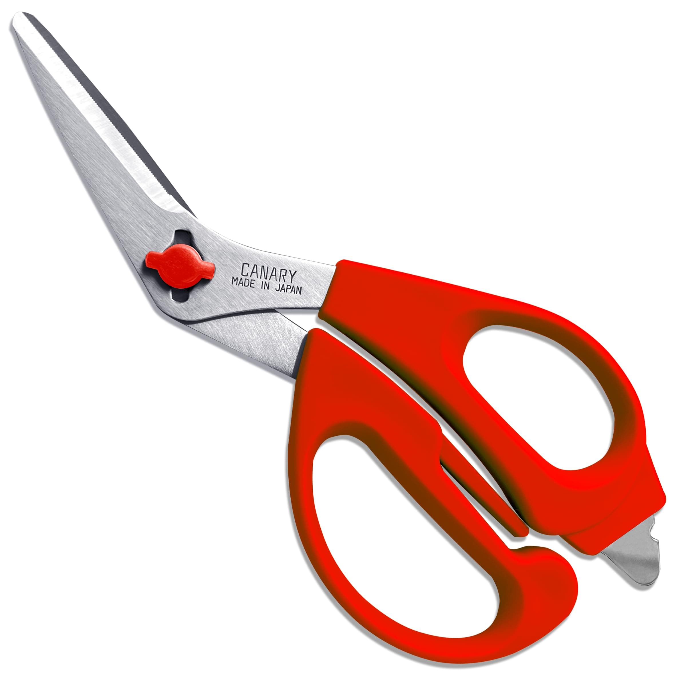 CANARY Japanese Kitchen Shears with Cutter 7.5" Offset Angled Blade, Made in JAPAN, Dishwasher Safe Come Apart Blade, All-Purpose Detachable Kitchen Scissors, Rust Proof Japanese Stainless Steel, Red