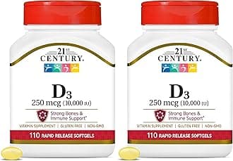 21st Century Vitamin D3 250 mcg (10,000 IU) Rapid Release Softgels, 110 Count (Pack of 2)