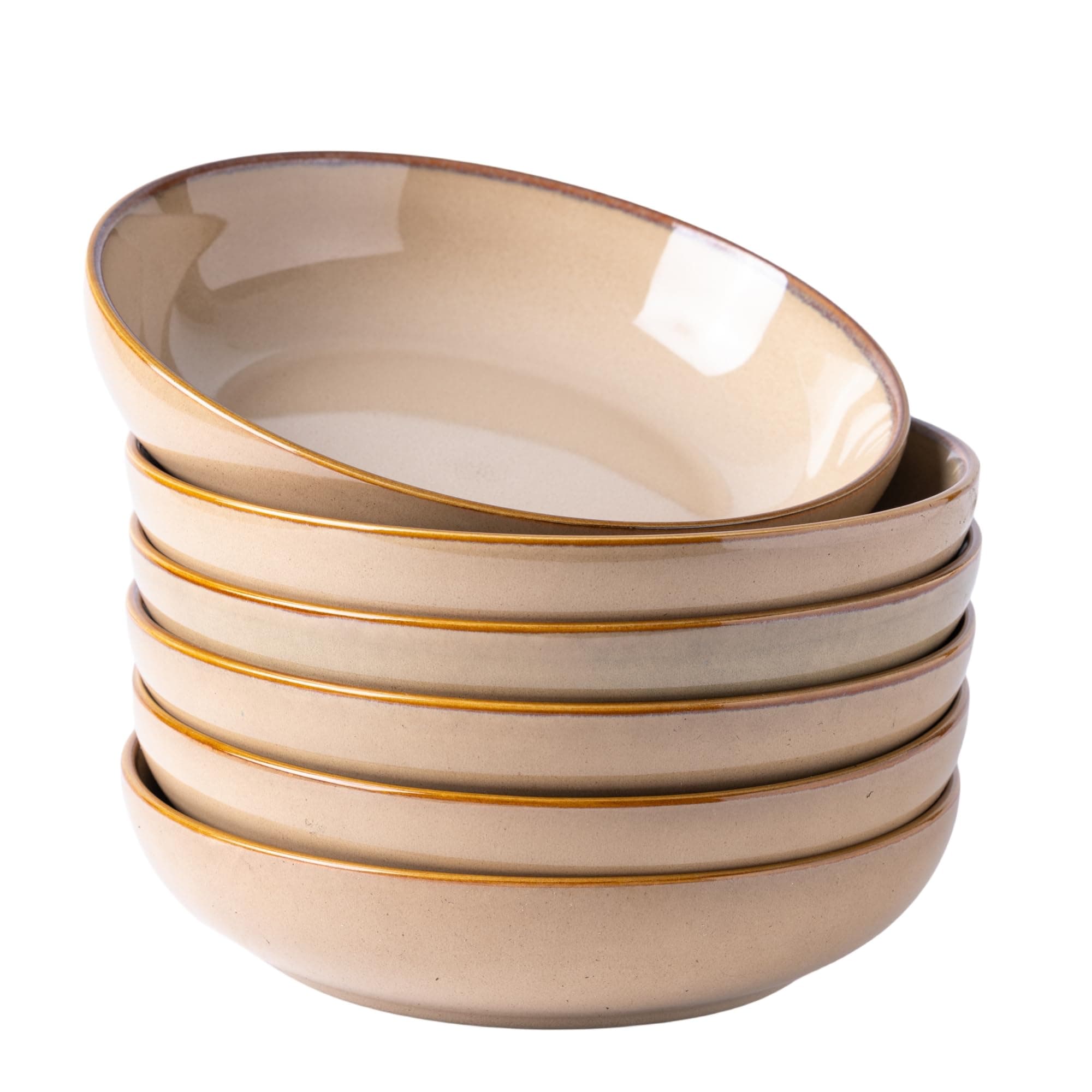 AmorArc 8.5'' Large Pasta Bowls, 36oz Ceramic Pasta Serving Bowls Set of 6 for Kitchen, Wide Bowls for Pasta,Salad,Oatmeal, Microwave Safe, Latte