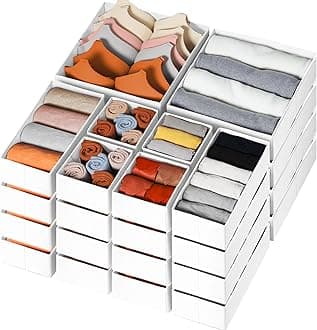 Criusia Drawer Organizer Clothes, 24 Pack Dresser Organizer Bins for Nursery Bedroom, Closet Organization and Storage Dividers for Clothing, Baby Clothes, Underwears, Socks (White)