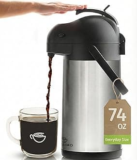 74 Ounce (2.2 Liter) Airpot Thermal Coffee Carafe/Lever Action/Stainless Steel Insulated Thermos / 12 Hour Heat Retention / 24 Hour Cold Retention