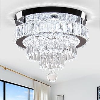 LEONTYNE 11.8 inch Crystal Chandeliers Modern Crystal Ceiling Light LED Chandeliers Semi Flush Mount Chandelier Light for Bedrooms Dining Living Room Hallway (Cool White)
