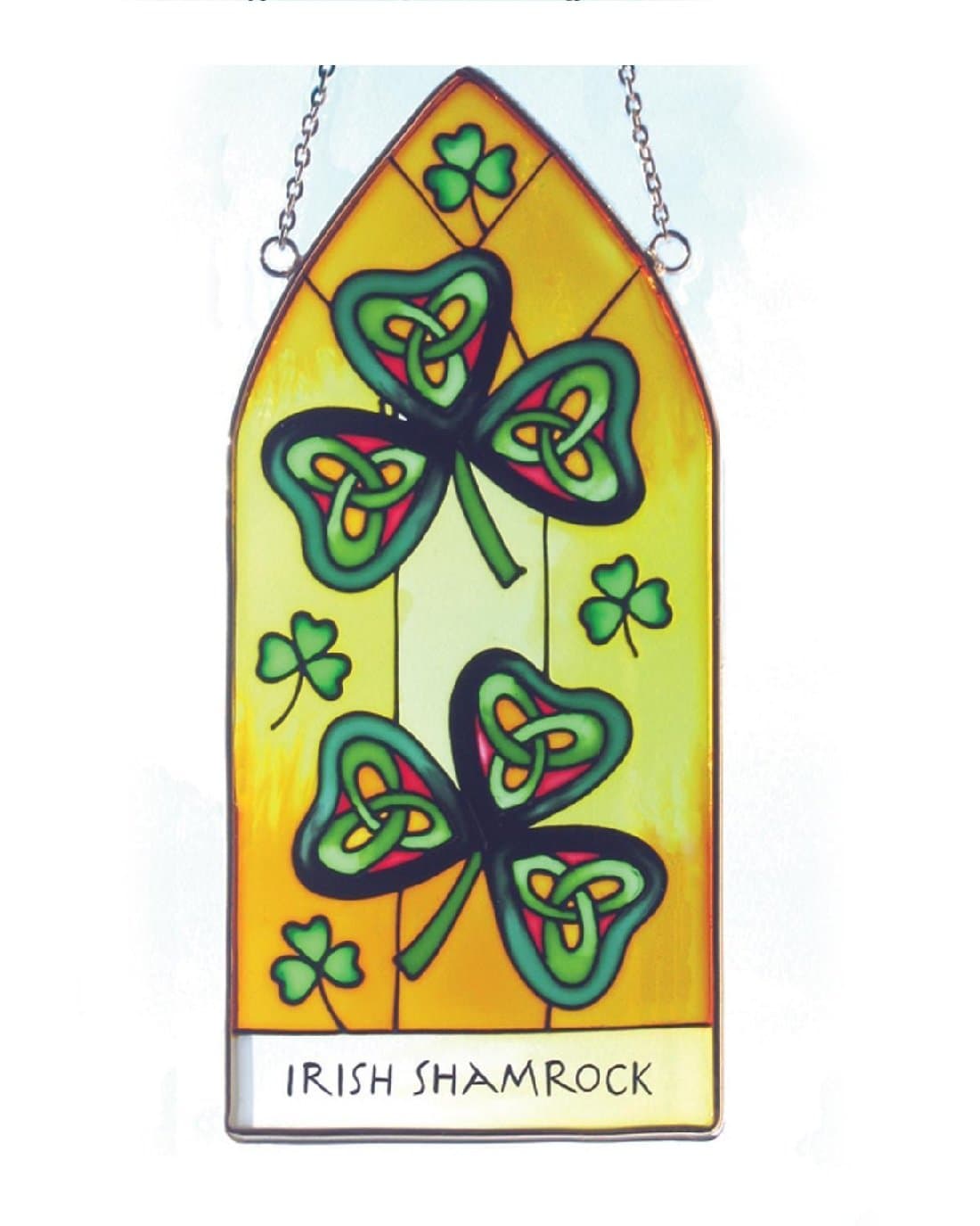8" Stained Glass Hanging Panel With Irish Shamrock Design