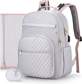 MOMUVO Diaper Bag Backpack, Quilted Baby Bag with Changing Pad & Stroller Straps & Pacifier Case, Large Travel Diaper Bags