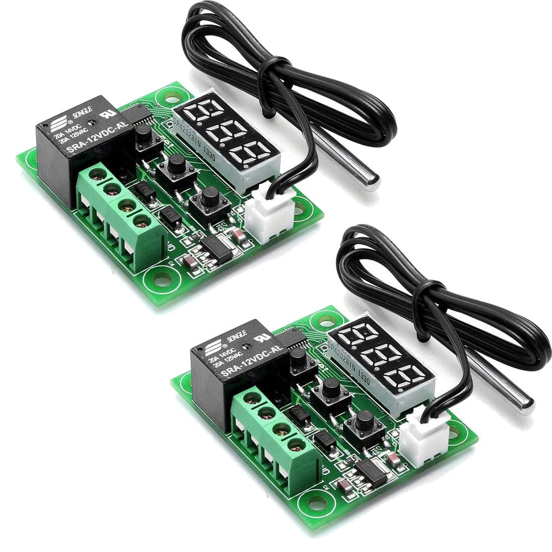 2pcs W1209 12V DC Digital Temperature Controller Board Micro Digital Thermostat -50-110℃ Electronic Temperature Temp Control Module Switch with 10A One-Channel Relay and Waterproof, Without