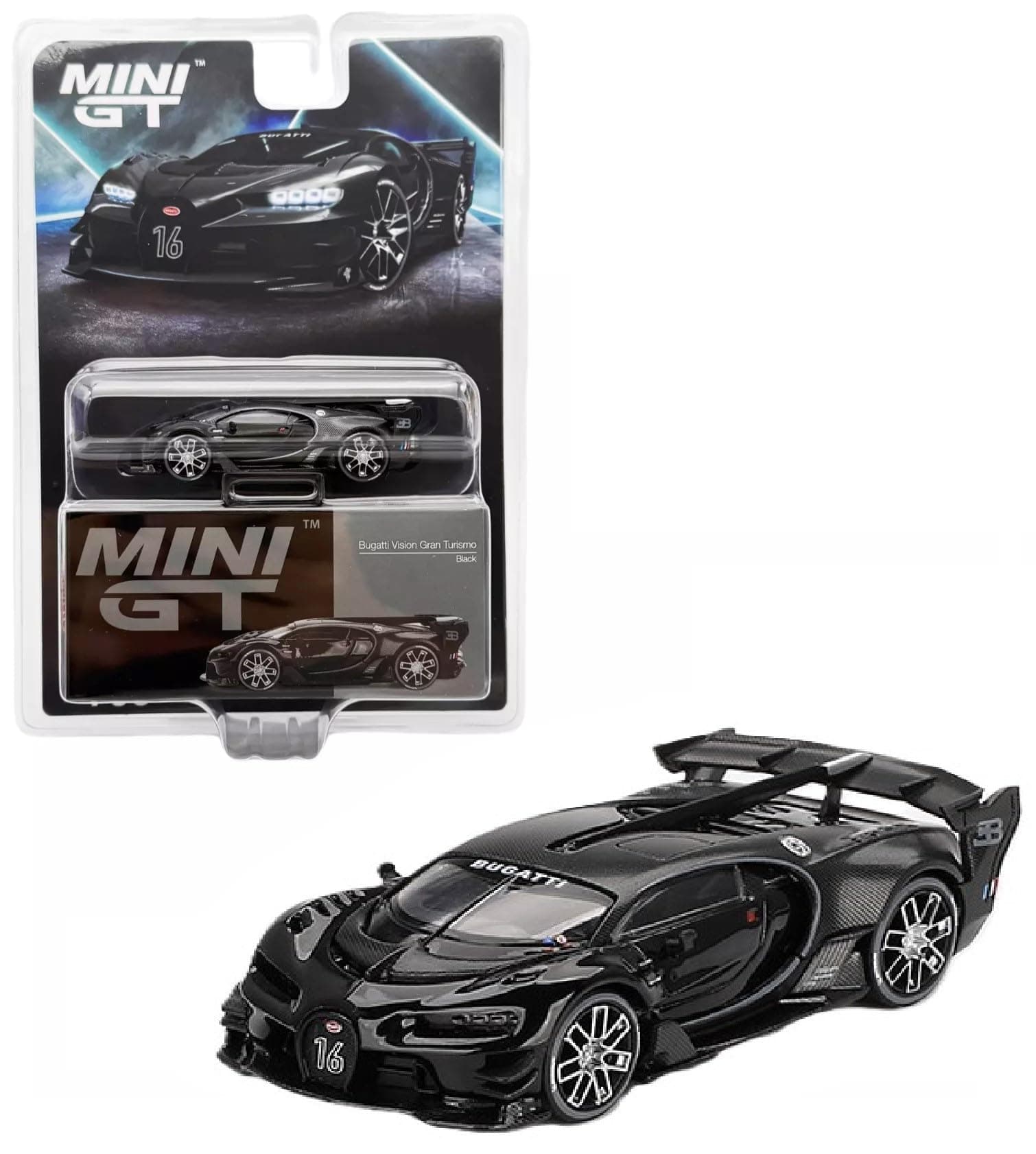 Diecast Model Car Compatible with Mini GT 1:64 Bugatti Vision Gran Turismo Black Limited Edition MGT00795