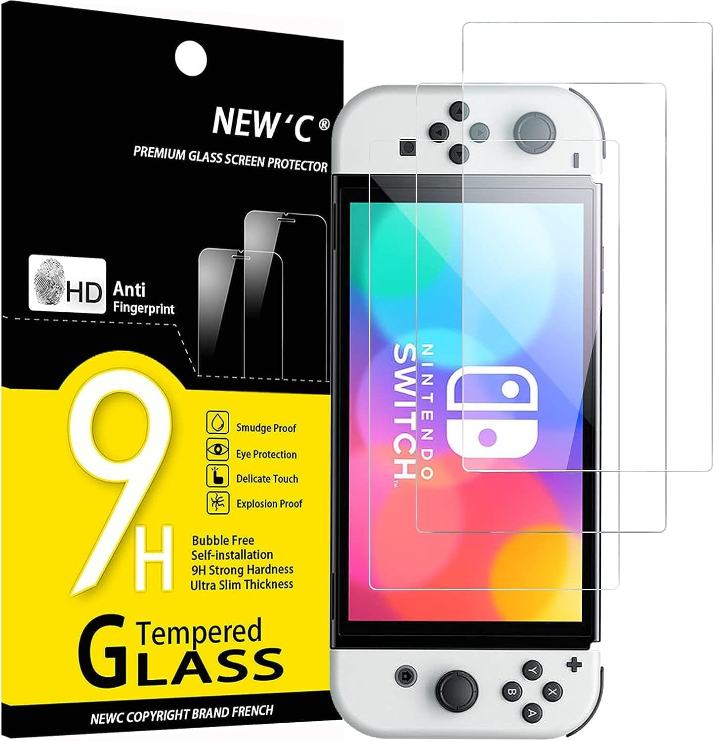 NEW'C 3 Pack Designed for Nintendo Switch (Model OLED) Screen Protector Tempered Glass, Case Friendly Anti Scratch Bubble Free Ultra Resistant
