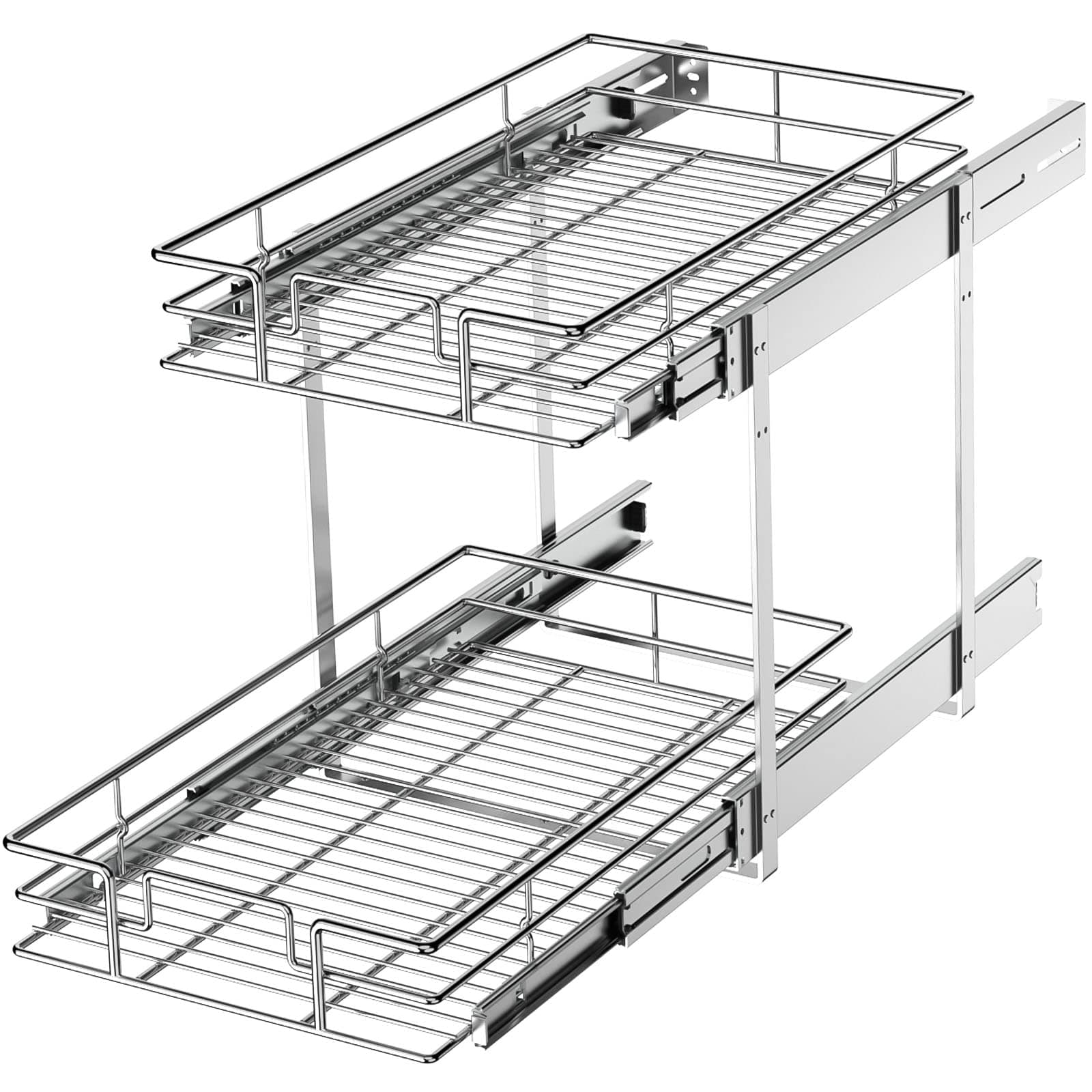 2 Tier Individual Pull Out Cabinet Organizer 11" W x 18" D, Slide Out Kitchen Cabinet Storage Sliding Shelves