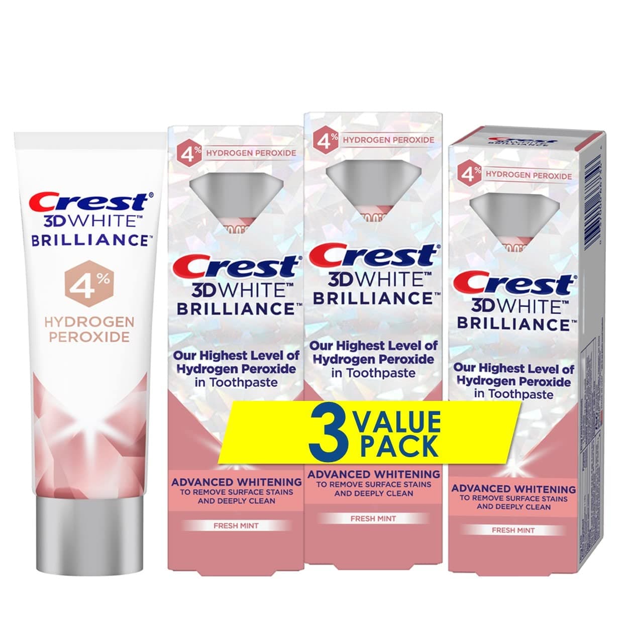 Crest3D White Brilliance Hydrogen Peroxide Toothpaste with Fluoride, 3 oz (Pack of 3)
