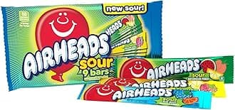 Airheads Sour Full-Size Candy Bars, Taffy Candy Assorted Bag, Individually Wrapped Candy, Three Assorted Flavors, 9 Count Bag