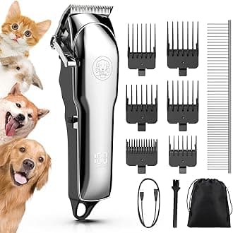 Dog Clippers Thick Hair, 7000RPM Professional Cordless Dog Grooming Kit Low Noise Rechargeable Cordless Pet Shaver with Stainless Steel Blade/Waterproof for Pets and Animals
