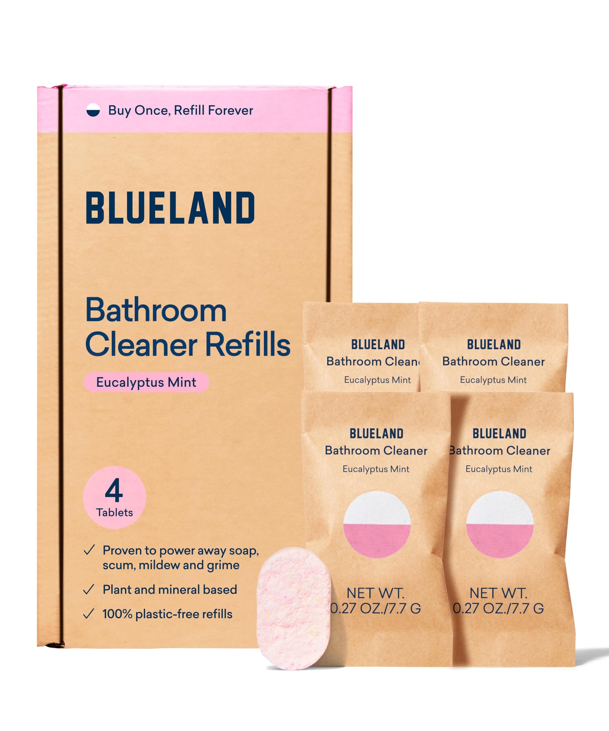 BLUELAND 4 x 60ml Eucalyptus Mint Scented Bathroom Cleaner Refill Eco Friendly Cleaner