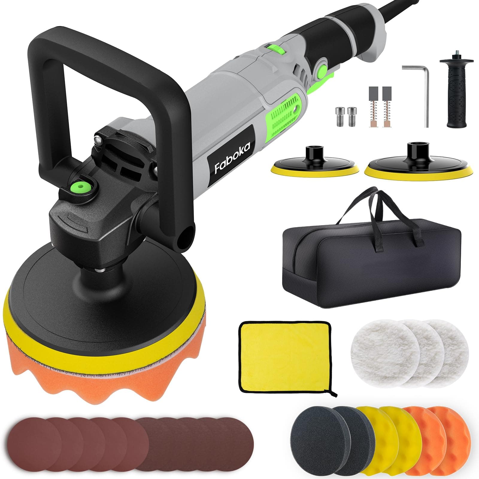 FABOKA Buffer Polisher, 6 Inch/7 Inch 1600W Car Buffer Polisher Kit, 7 Variable Speed 1300-3500 RPM, Detachable Handle for Car, Boat Sanding, Polishing, Waxing