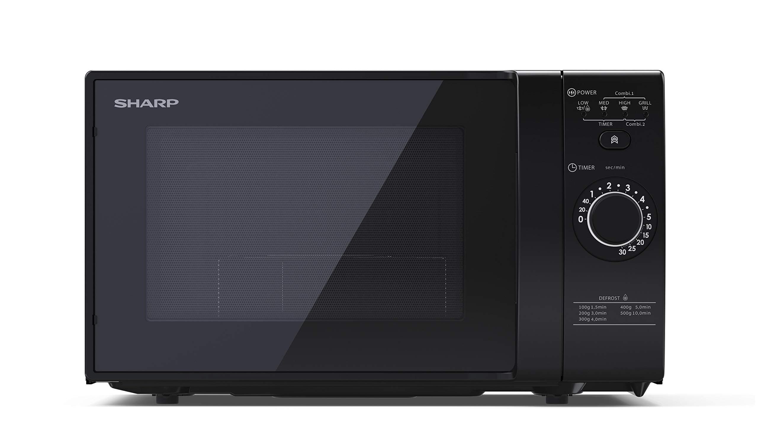 SHARP YC-GG02U-B Compact 20 Litre 700W Digital Microwave with 1000W Grill, 3 power levels, ECO Mode, defrost function, LED cavity light - Black
