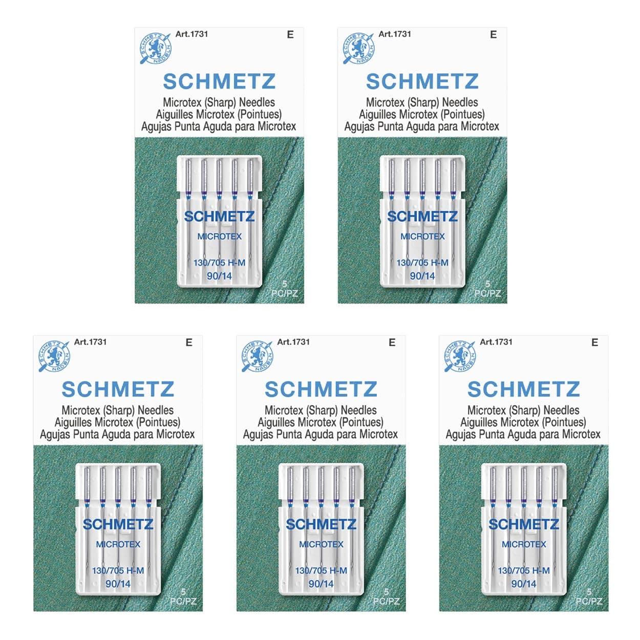 SCHMETZ Microtex Sharp Sewing Machine Needles - Quilting & Topstitching Supplies, Size 90/14, 5-Needle Card, Pack of 5