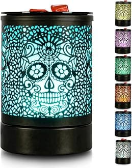 Fragrance Wax Melts Warmer with 7 Colors LED Changing Light Classic Black Forest Design Scent Oil Candle Warmer for Home Skull
