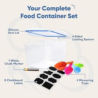 Chef's Path Chef s Large Food Storage Containers - Great for Flour, Sugar, Baking Supplies - BEST Airtight Kitchen & Pantry Bulk Food Storage - BPA Free - 6 PC Set & 8 FREE Chalkboard Labels & Pen