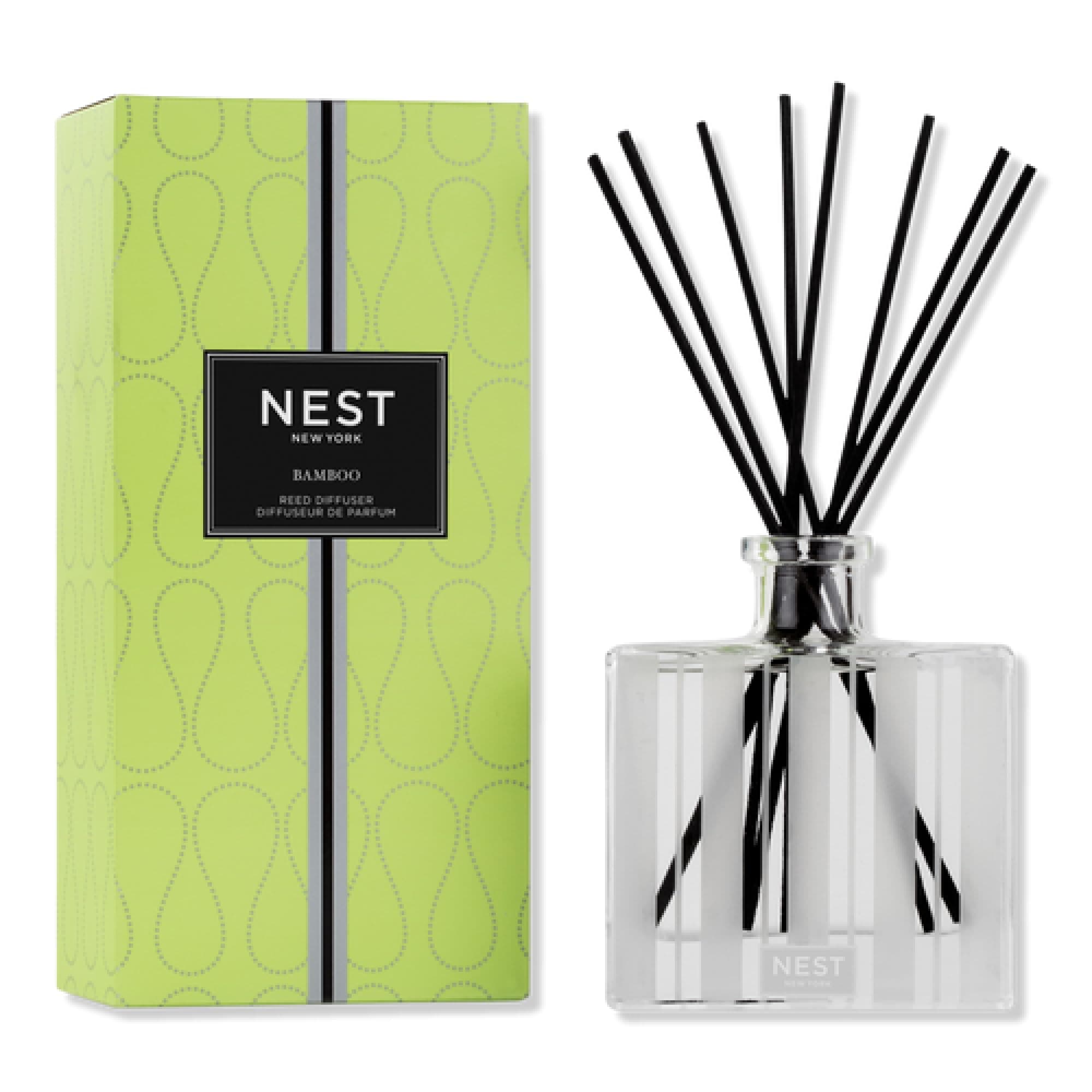 Reed Diffuser, Bamboo - 5.9 fl oz - Fragrance for Up to 90 Days - Reusable, Refillable Glass Holder - Includes 8 All-Natural Reed Sticks - Flame Free