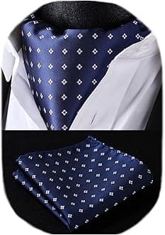 HISDERN Cravat for Men Silk Paisley Mens Cravat and Pocket Square Set Polka Dot Ascot Tie and Handkerchief for Wedding Party Christmas