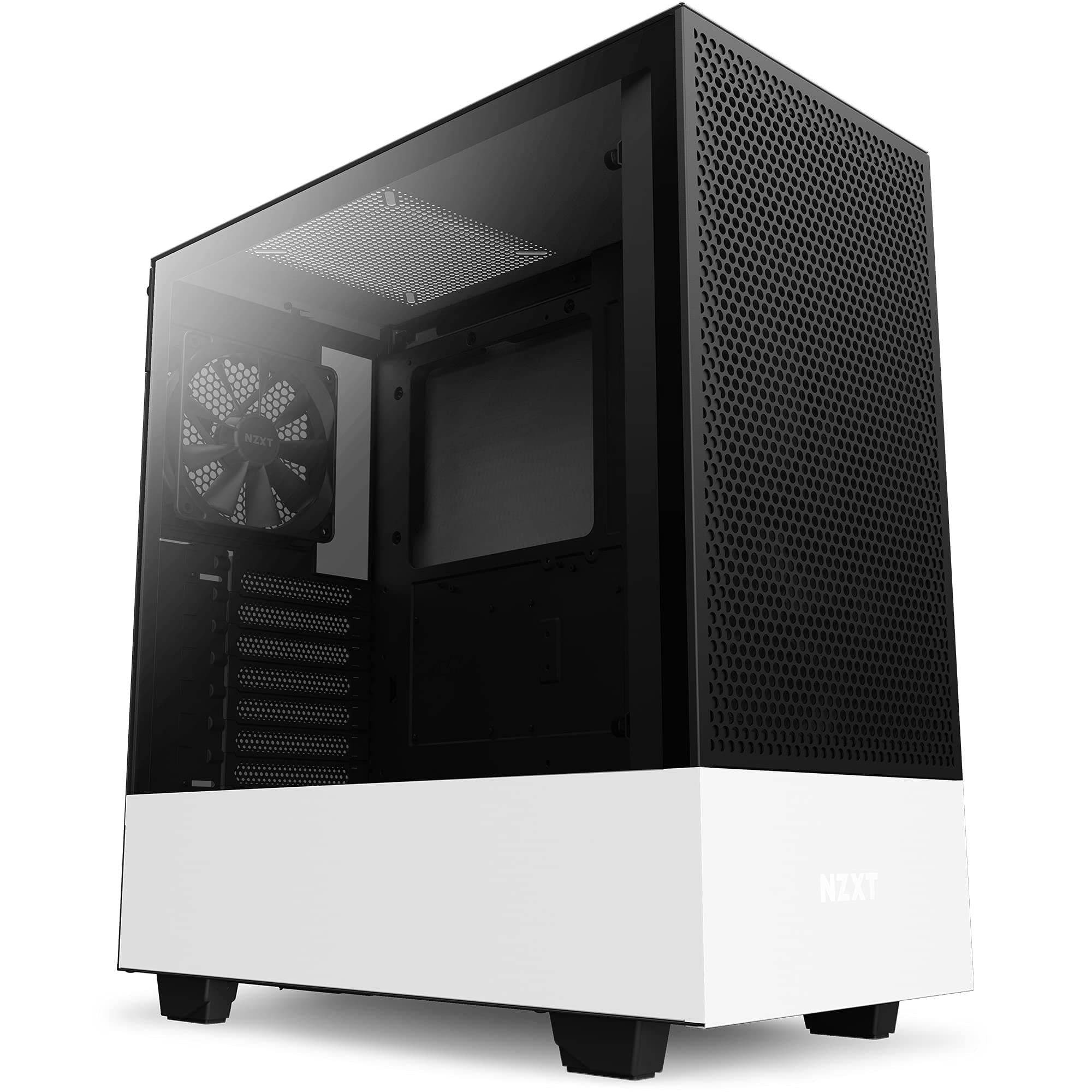 Nzxt H510 Flow - Ca-H52Fw-01 - Compact Atx Mid-Tower Pc Gaming Case - Perforated Front Panel - Tempered Glass Side Panel - Cable Management System - Water-Cooling Ready - White/Black