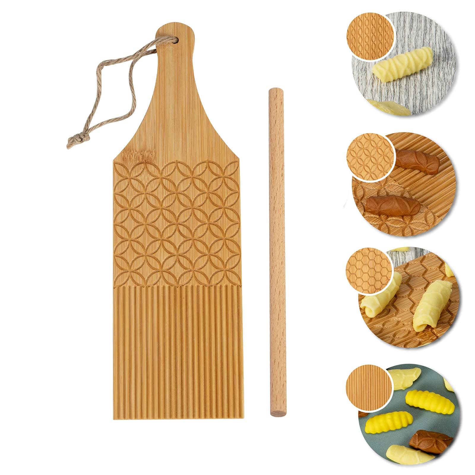 Combo Garganelli Board and Gnocchi Stripper Spaghetti Macaroni Pasta Board Bamboo Rolling Cavatelli Pasta Maker Gnocchi Roller Kitchen Gift Ideas