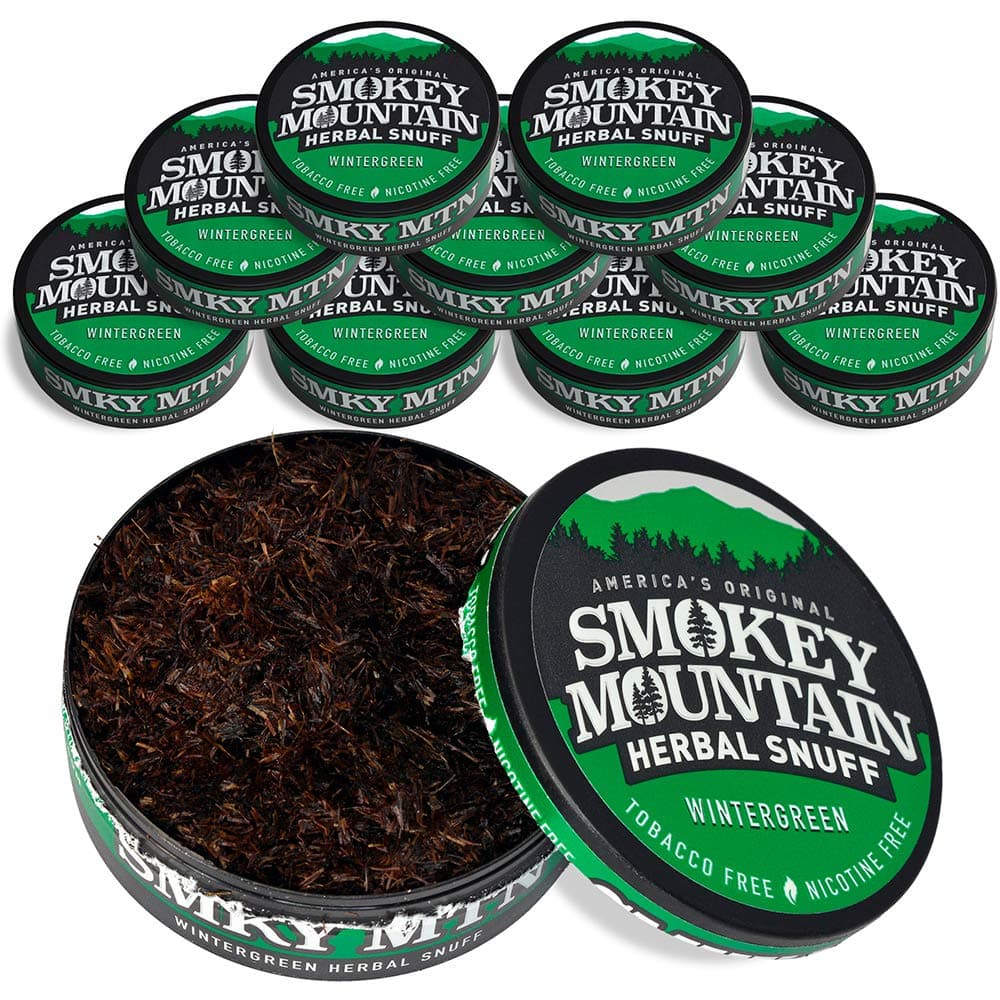 Smokey Mountain Herbal Long Cut – Wintergreen – 10 Can Box - Tobacco Free and Nicotine Free Snuff