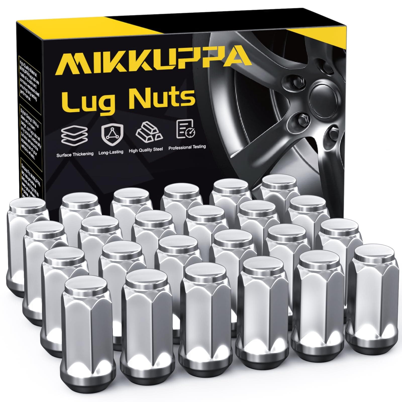 MIKKUPPA 24PCS M14x1.5 Lug Nuts - 3/4" Hex, 1.8" Tall, 0.9" Wide - Replacement for 1999-2020 Chevrolet Silverado 1500, 2007-2020 GMC Acadia Aftermarket Wheel - Chrome Acorn Closed End Solid Lug Nuts