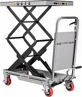 Hydraulic Lift Table Cart, 330lbs Capacity 49.6" Lifting Height, Double Scissor Lift Table with Non-Slip Pad & Safety Guard for Material Handling & Transportation, Gray