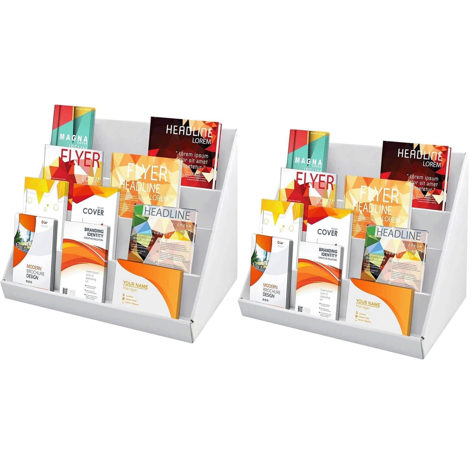Supernic 2PCS Cardboard Display Stands White 4 Tier Leaflets Greeting Card Display Stands 15 Inch Compact Packed Retail Display Rack Kids Toy Book Bookshelf 38x22x20CM 2pcs